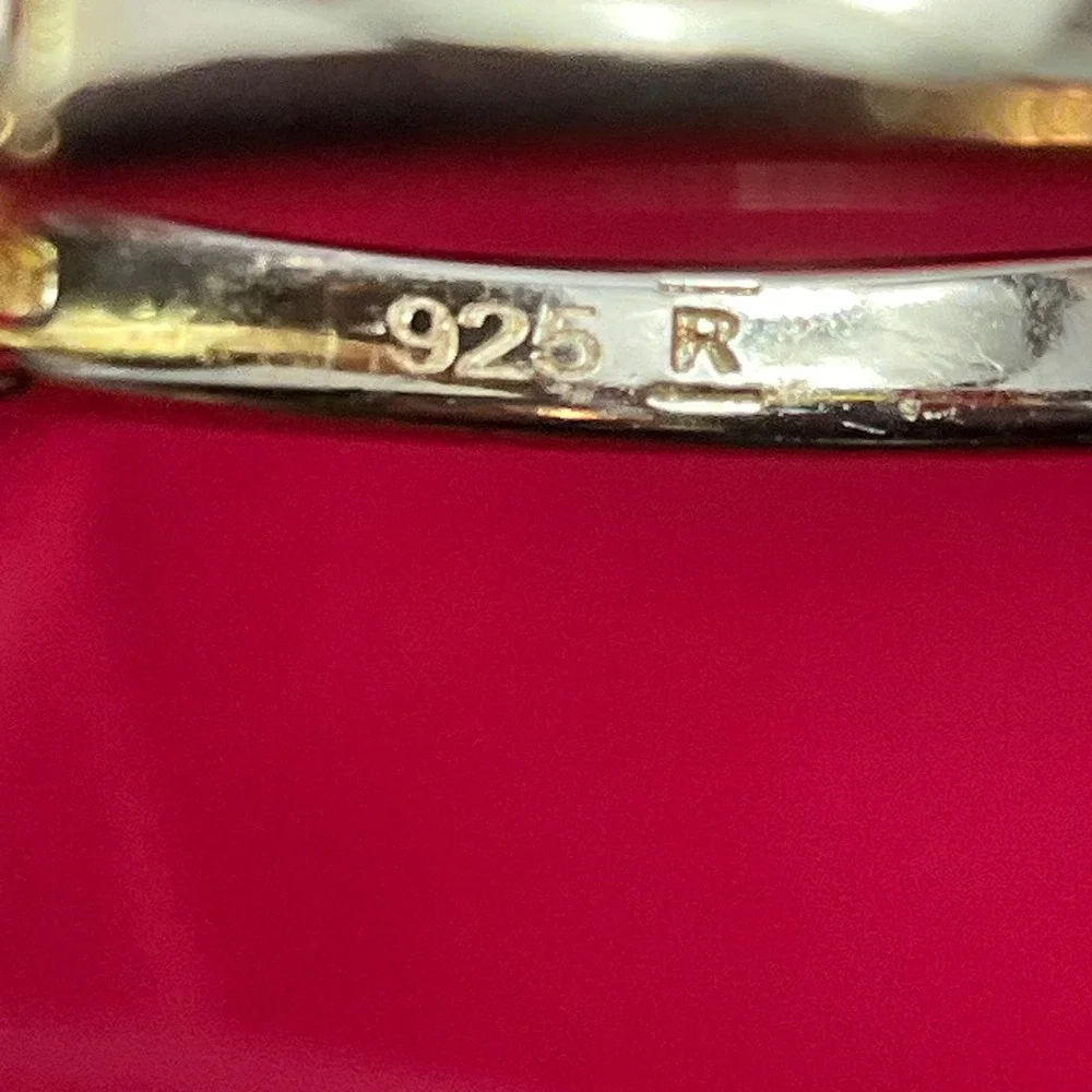 Silver 925 Gold Tone Round Brilliant Tapered Baguette Bridal Ring Set Size 8
